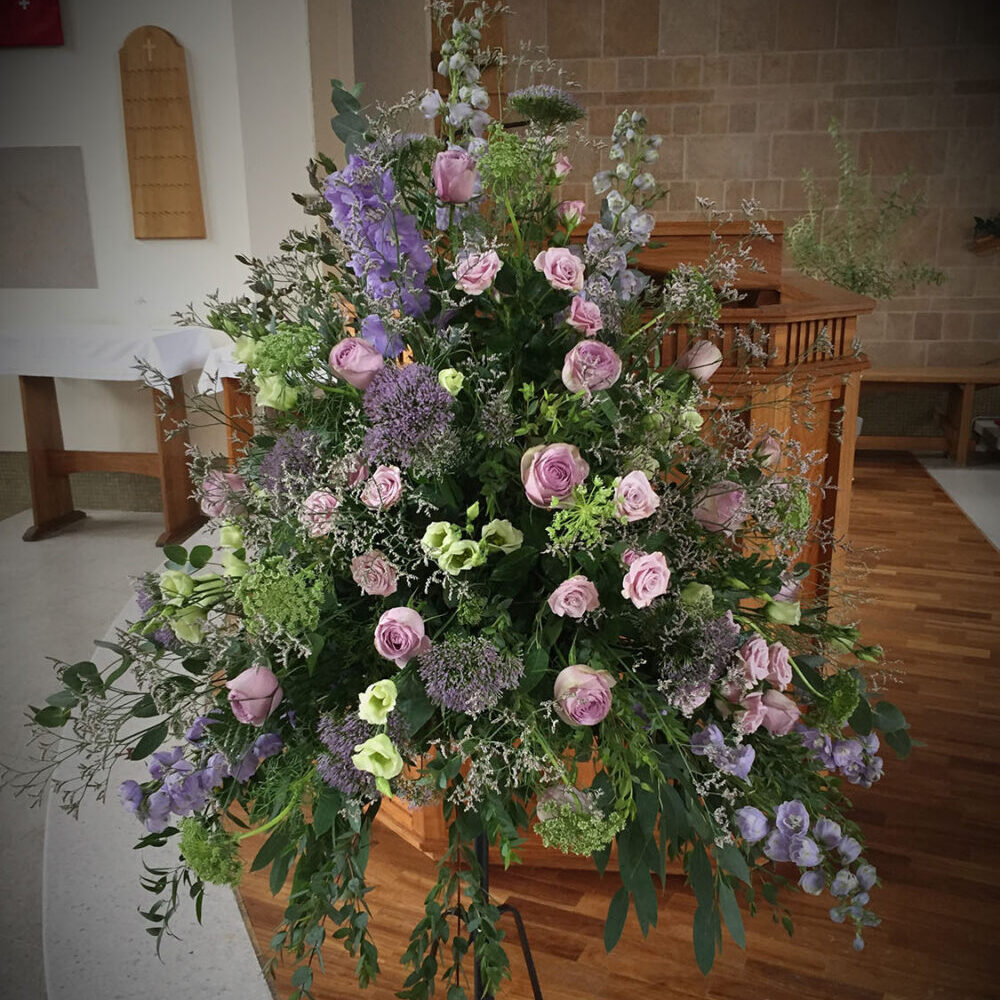 wedding, event flowers, christening, roses, pink purple white green
