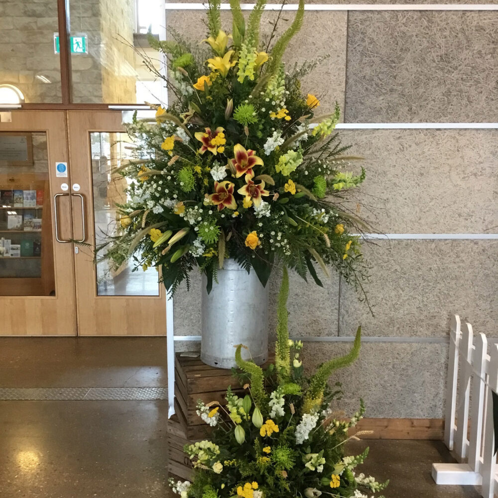 event flowers, green white yellow
