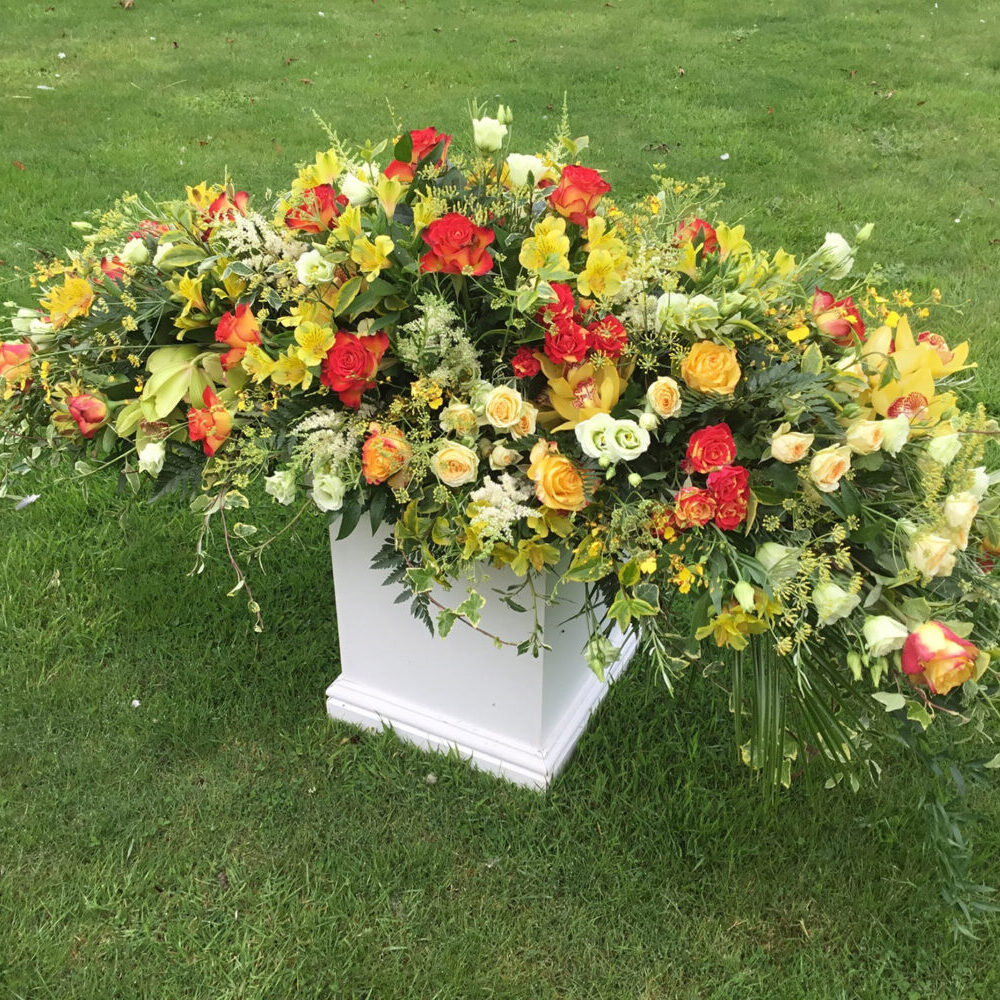 sympathy, roses, orange red yellow green