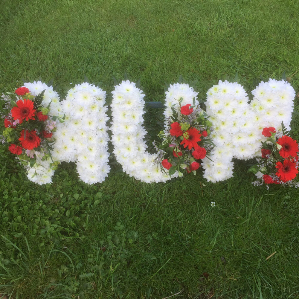 sympathy funeral flowers, mum, red white green