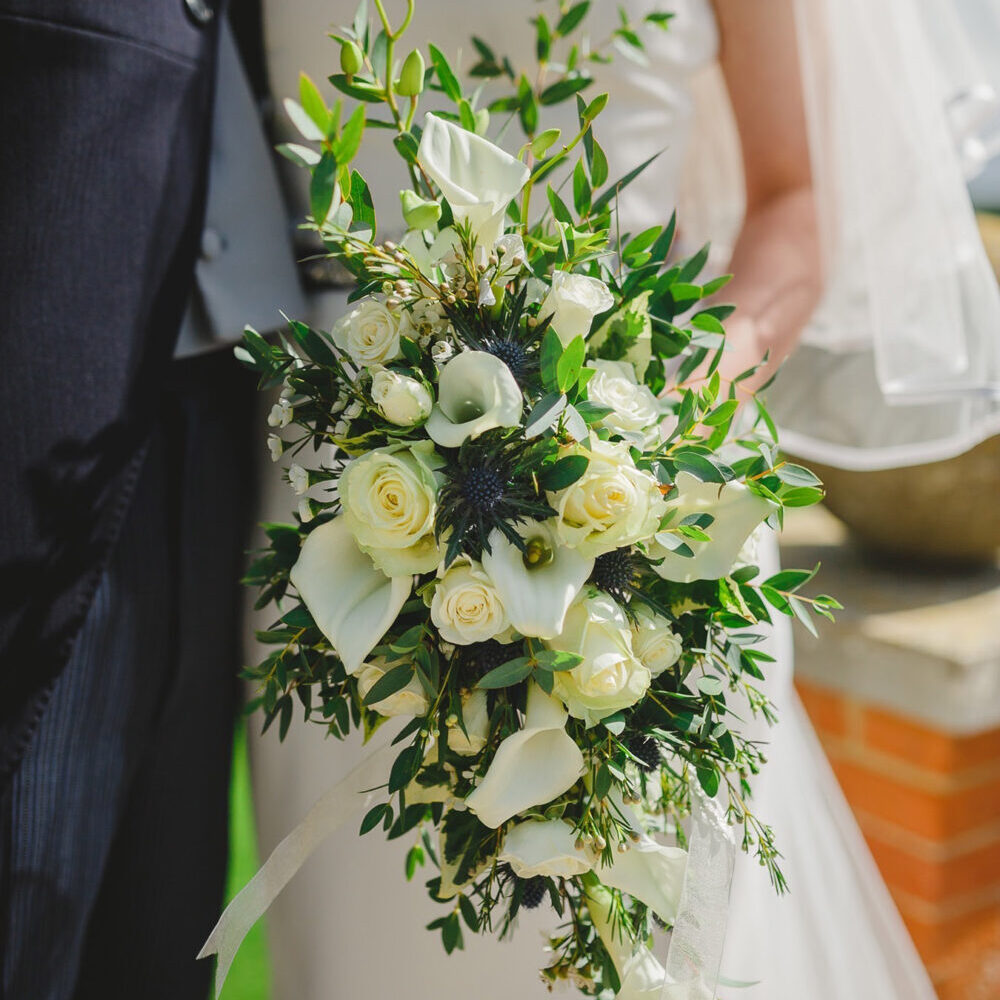 wedding flowers, bride, bridal bouquet, roses, white green